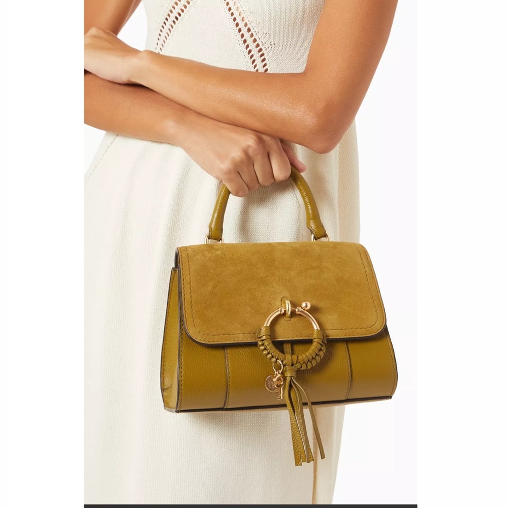 SEE BY CHLOE Joan Ladylike Bag Leather Suede Top Handle With Strap Olive Khaki